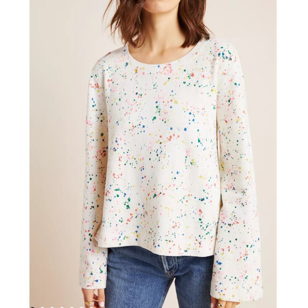 NWOT Anthropologie Maeve Jamie Paint-Speckled Sweatshirt Size Small Cream Boho